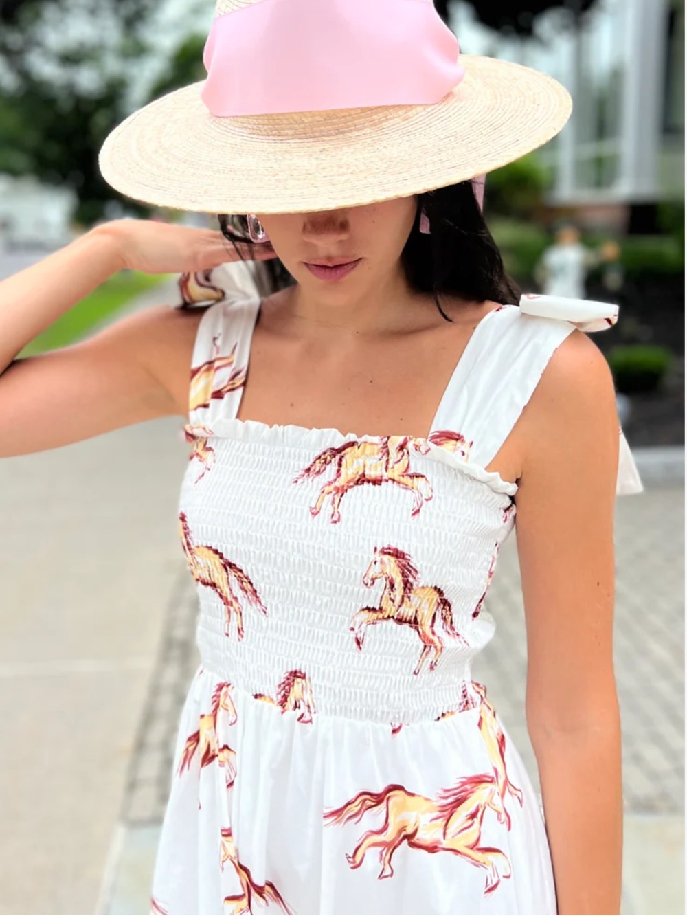 Kathleen Maeve Emma Bow Horse Print Maxi Nap Dress (Hill House Home Ellie) XS - Picture 3 of 9